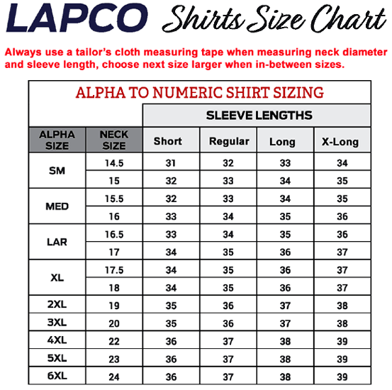 LAPCO Size Chart