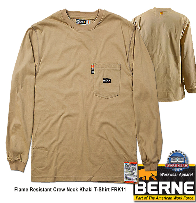 Berne FR Crew Neck Long Sleeve Khaki T-Shirt FRK11